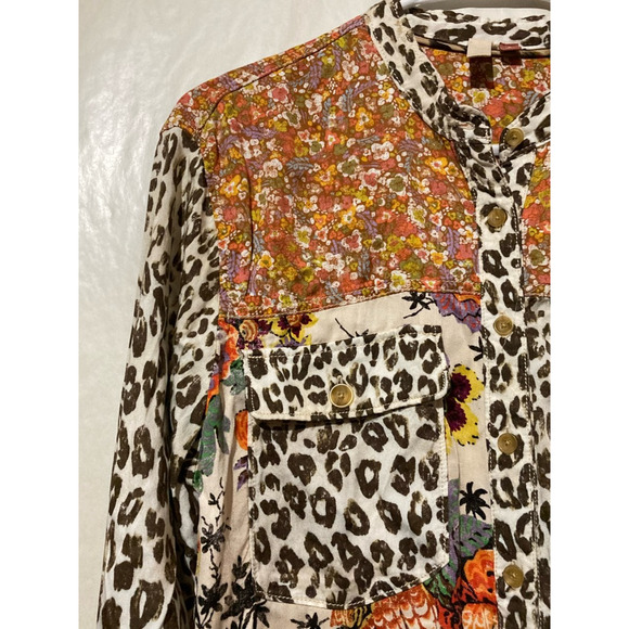 Anthropologie Women Pilcro Button Shirt Multicolor Leopard Floral Long Sleeve M - Picture 3 of 11